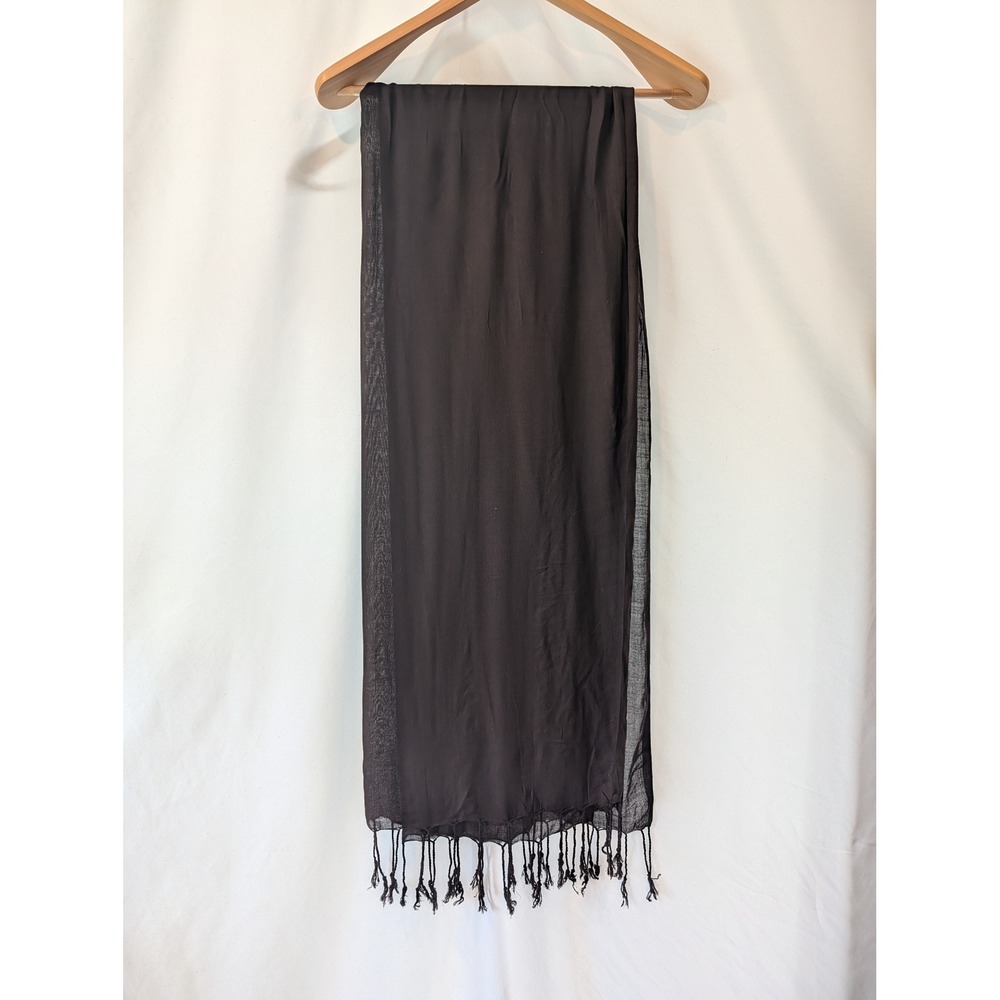 Chocolate Brown Silk Blend Tassel Scarf Lightweight Wrap Shawl Fall Autumn 28x72
